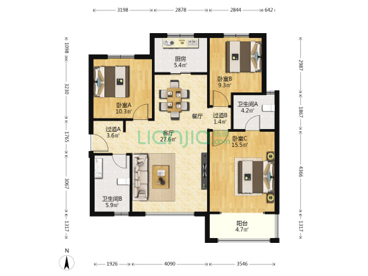 揽盛金广厦 3室1厅2卫 120平方