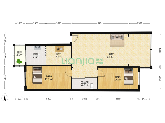 百菊小区 2室2厅1卫 108平方