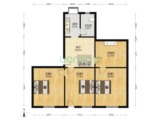 大兴路干休所 3室1厅1卫 122平方
