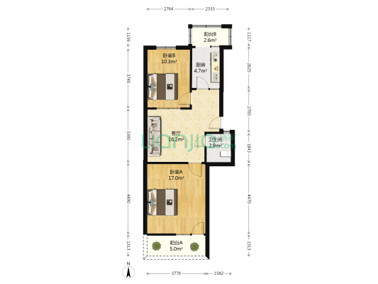 双河三村 2室1厅1卫 66平方