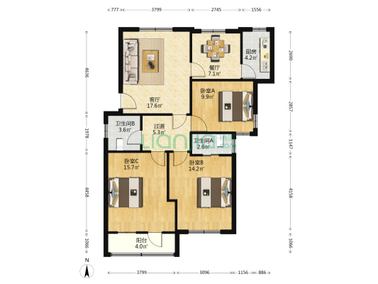 教师弄 3室2厅2卫 93平方