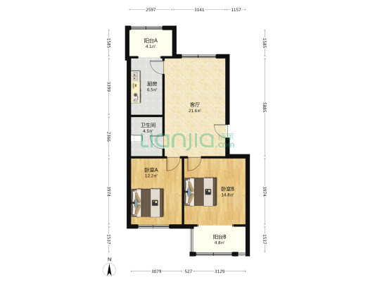 旭日园 2室1厅1卫 87平方