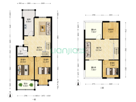 家和居 3室2厅1卫 104平方