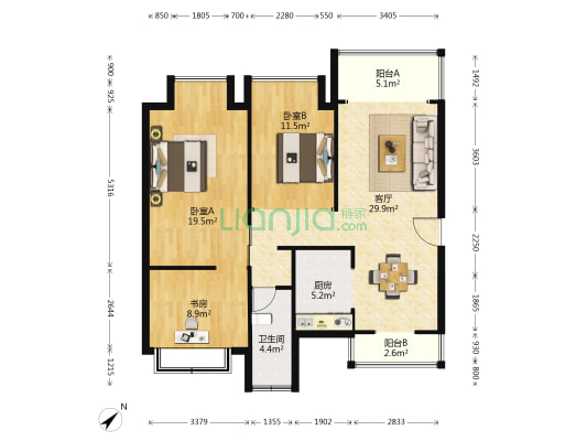 碧桂园桃源 3室1厅1卫 121平方