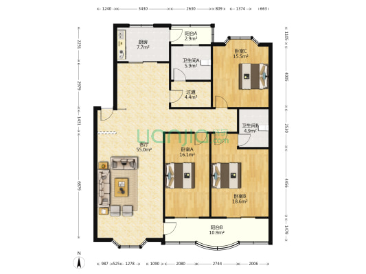 南顺河路115号 3室1厅2卫 153平方