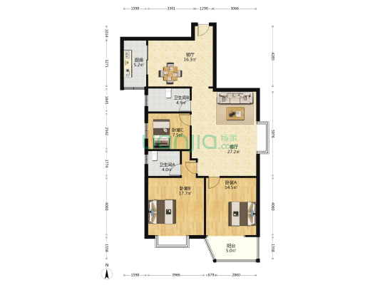 元福大厦 3室2厅2卫 145平方