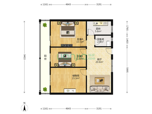 新型宿舍 2室1厅1卫 99平方