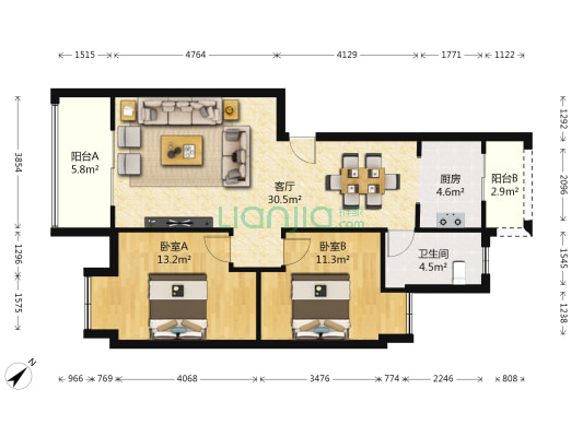 怡警花园 2室1厅1卫 83平方