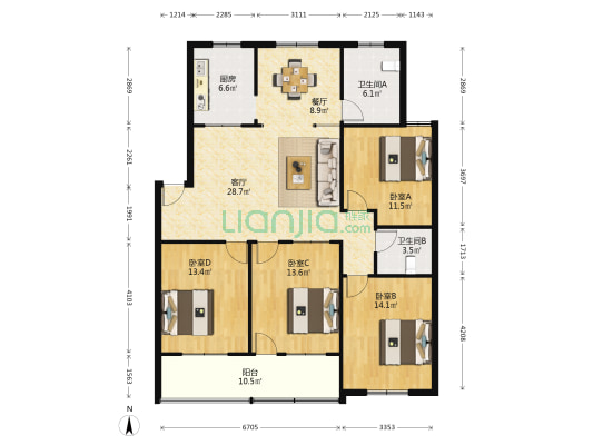 虹丰花园 4室2厅2卫 140平方