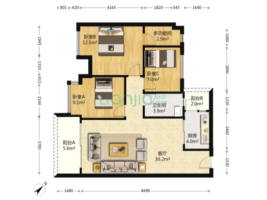 沙龙名轩 4室1厅1卫 90平方