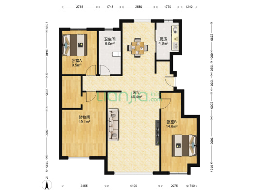 绿城全运村三期兰园 2室1厅1卫 127平方