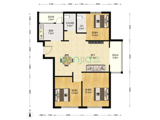 曙光澜桥 3室1厅2卫 124平方