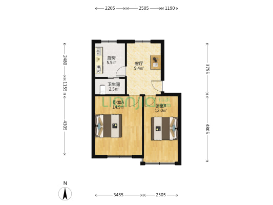 吴牙新村 2室1厅1卫 55平方
