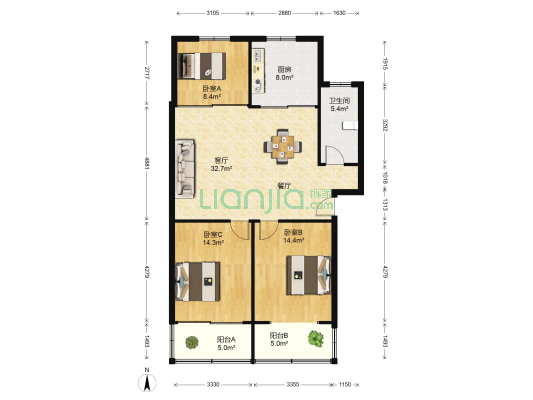 广电综合楼 3室1厅1卫 106平方