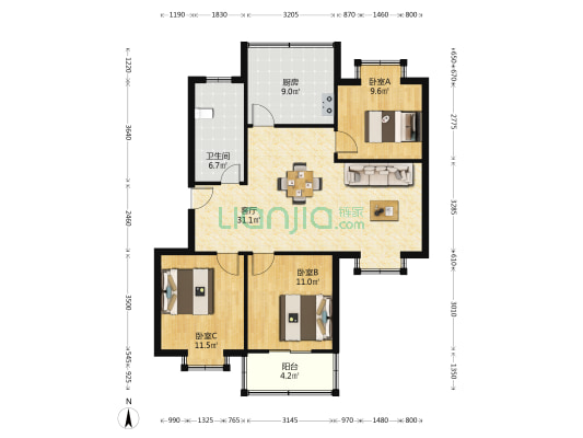 旺兴商业街东区 3室1厅1卫 101平方