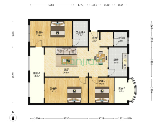 新加坡商业街 3室1厅2卫 129平方
