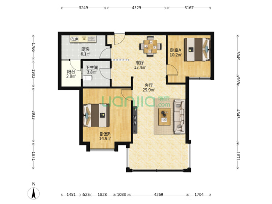 白金湾小区 2室2厅1卫 97平方