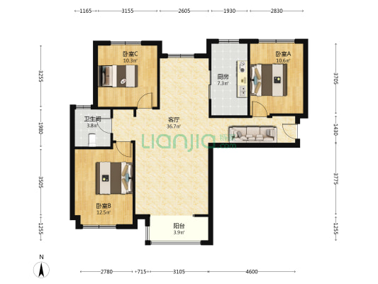 房子南北通透，采光好，带车位，房本满二。-户型图