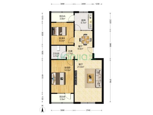兰州银行家属院 2室2厅1卫 85平方