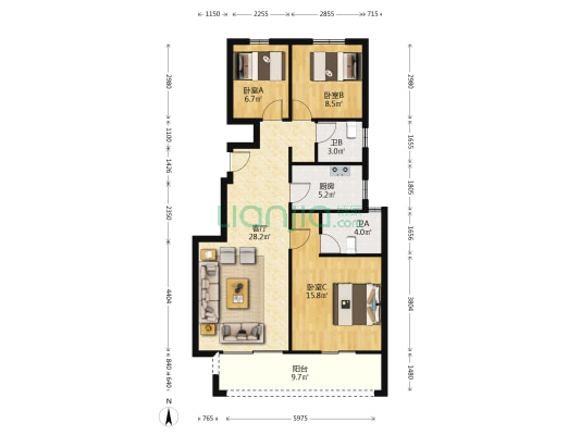 万科·月映澜堂 3室1厅2卫 103平方