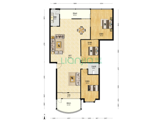 岷江华庭二期 3室1厅1卫 157平方