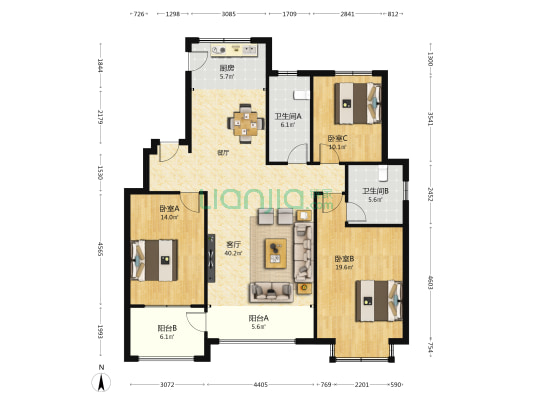 天府名郡 3室1厅2卫 147平方