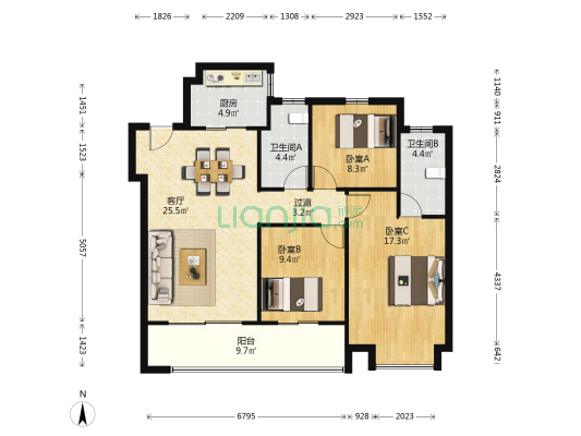 祥生云境 3室1厅2卫 115平方