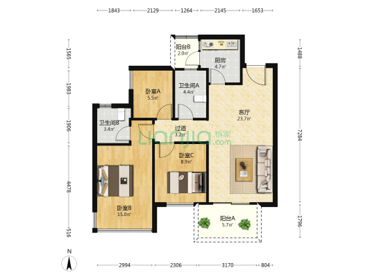 融创九熙府二期 3室1厅2卫 100平方