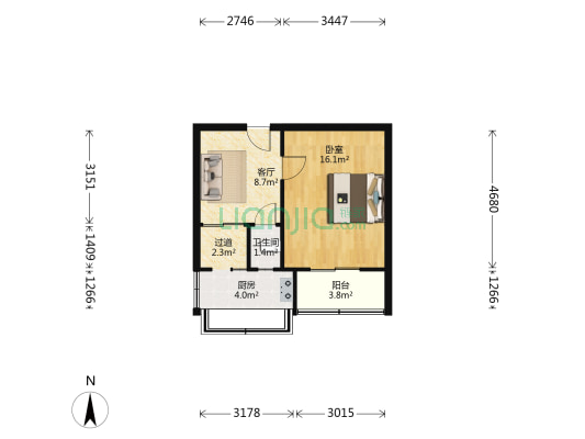 邮局宿舍 1室1厅1卫 41平方