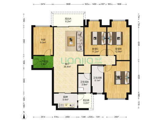 金色年华 4室1厅2卫 128平方