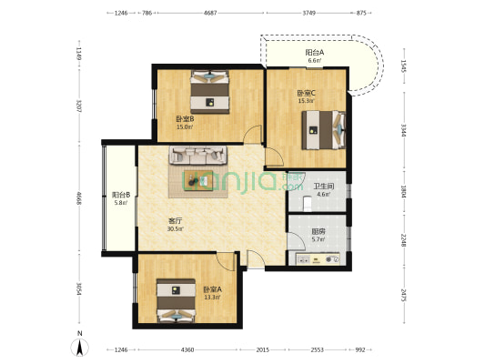 三鑫苑 3室1厅1卫 110平方