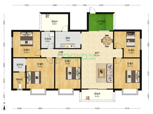 港口区江滨小区 5室1厅2卫 175平方