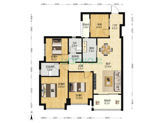 城投长信·上东城 4室1厅3卫 105平方