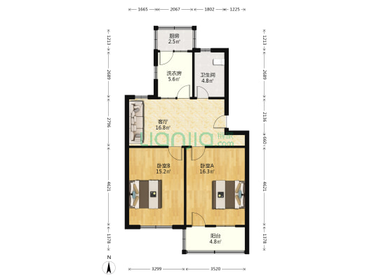 蒲中教工宿舍楼 2室1厅1卫 79平方