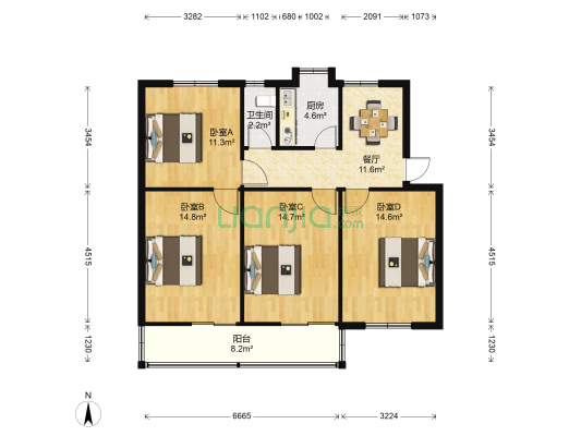 金科园 4室1厅1卫 90平方