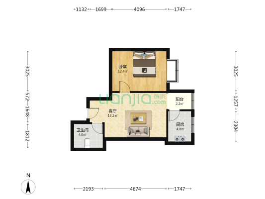 新庆馨苑 1室1厅1卫 56平方