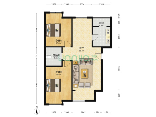 阳光佳园 2室1厅1卫 98平方