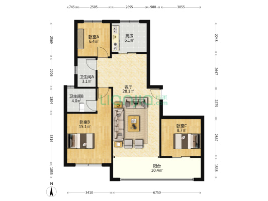 金象泰翰林苑 3室1厅2卫 105平方