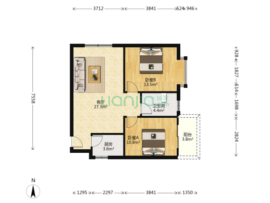 蓝岸丽都 2室1厅1卫 78平方