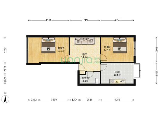 宝丰二路128号 2室1厅1卫 67平方