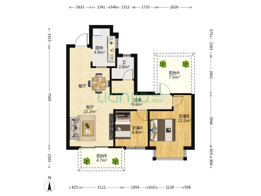 中南春风南岸 2室1厅1卫 78平方