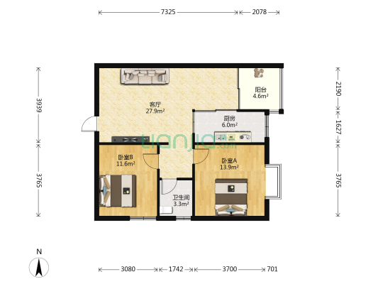 逢时商业大厦 2室1厅1卫 88平方