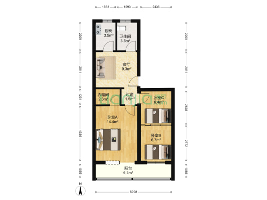 玉石胡同 3室1厅1卫 70平方