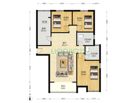 石油家园 3室1厅2卫 131平方