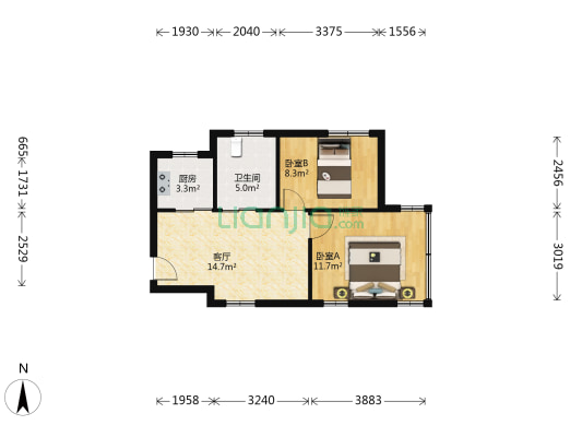 沪新小区 2室1厅1卫 54平方