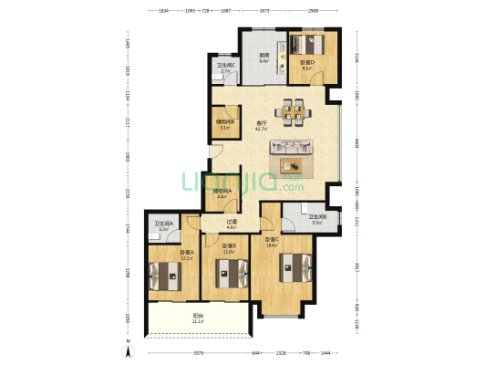 伟星玉堰珑印府 4室1厅3卫 180平方