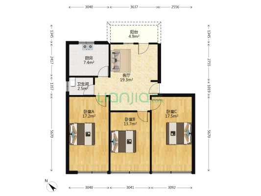 中国工商银行襄阳分行家属院 3室1厅1卫 98平方