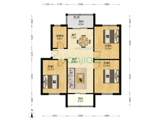 天星湖公寓南区 3室2厅0卫 98平方