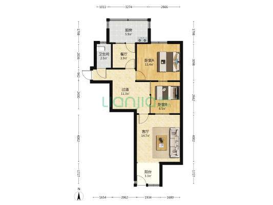电力设备厂家属院(南院) 2室2厅1卫 61平方