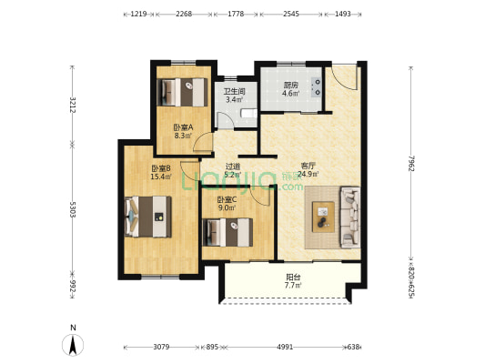 翰林府 3室1厅1卫 97平方